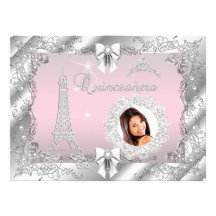 Princess Pink Quinceanera Silver Photo BIG Custom Announcement