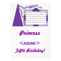 Princess Purple/Purple Hat Fifth Birthday Party In Personalized Invitation