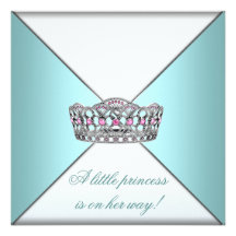 Princess Tiara Teal White Baby Girl Shower Personalized Announcements