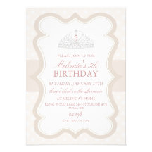 Princesse crème Tiara Girls Birthday Invitation