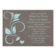 Printed Blue Glitter Rustic Wedding Invitations