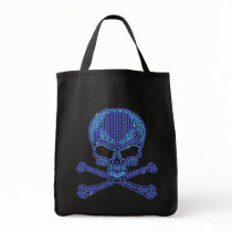 Printed Blue Rhinestone Skull & Crossbones Tote Bag