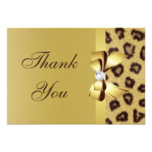 Printed Bow, Diamond & Leopard Print Thank You Custom Announcements