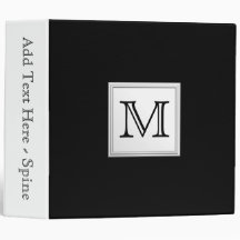 Printed Custom Monogram. Black and Pale Grey. Vinyl Binder