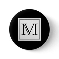 Printed Custom Monogram. Black and Pale Grey. Pinback Button