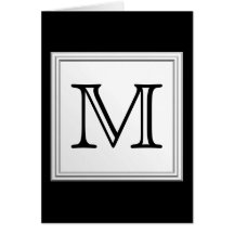Printed Custom Monogram. Black and Pale Grey. Greeting Cards