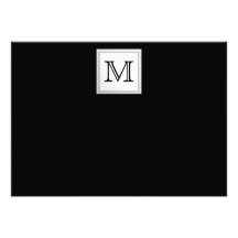 Printed Custom Monogram. Black and Pale Grey. Invitation