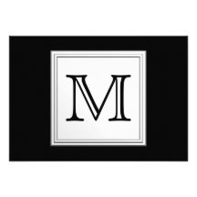 Printed Custom Monogram. Black and Pale Grey. Custom Invitations