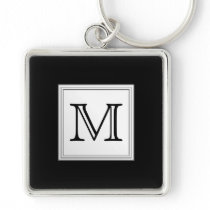 Printed Custom Monogram. Black and Pale Grey. Key Chains
