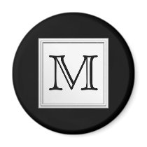 Printed Custom Monogram. Black and Pale Grey. Fridge Magnet