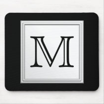 Printed Custom Monogram. Black and Pale Grey. Mouse Pad