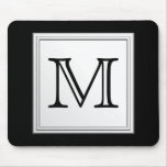 Printed Custom Monogram. Black and Pale Grey. Mouse Pad