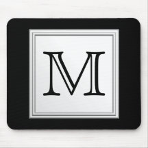 Printed Custom Monogram. Black and Pale Grey. Mouse Pad