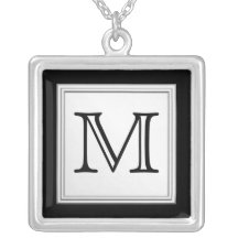 Printed Custom Monogram. Black and Pale Grey. Pendant