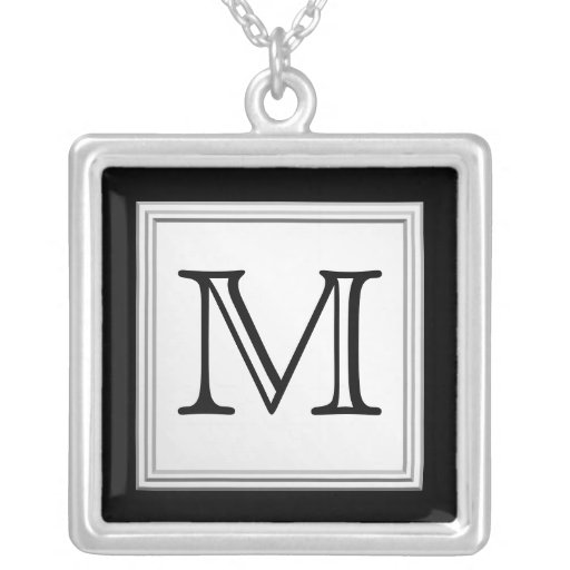 Printed Custom Monogram. Black and Pale Grey. Pendant