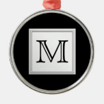 Printed Custom Monogram. Black and Pale Grey. Christmas Tree Ornament