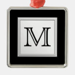 Printed Custom Monogram. Black and Pale Grey. Christmas Tree Ornament
