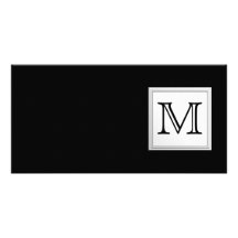 Printed Custom Monogram. Black and Pale Grey. Photo Card Template