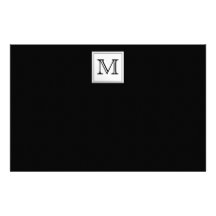 Printed Custom Monogram. Black and Pale Grey. Stationery Paper