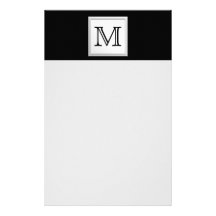 Printed Custom Monogram. Black and Pale Grey. Stationery Design