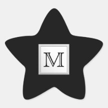 Printed Custom Monogram. Black and Pale Grey. Star Stickers