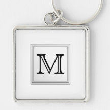 Printed Custom Monogram. Black and White. Key Chain