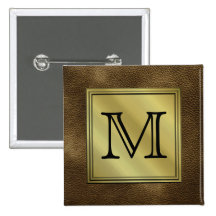 Printed Custom Monogram Image. Brown. Button