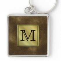 Printed Custom Monogram Image. Brown. Key Chain