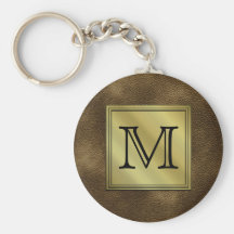 Printed Custom Monogram Image. Brown. Keychain