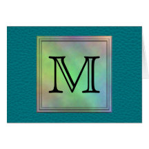 Printed Custom Monogram Image on Teal Pattern. Greeting Cards