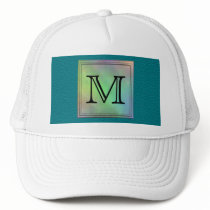 Printed Custom Monogram Image on Teal Pattern. Trucker Hats