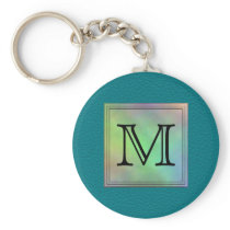 Printed Custom Monogram Image on Teal Pattern. Key Chains