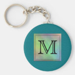 Printed Custom Monogram Image on Teal Pattern. Key Chains