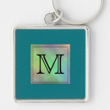 Printed Custom Monogram Image on Teal Pattern. Key Chain