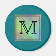 Printed Custom Monogram Image on Teal Pattern. Refrigerator Magnets