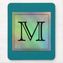 Printed Custom Monogram Image on Teal Pattern. Mouse Pads