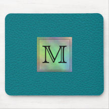 Printed Custom Monogram Image on Teal Pattern. Mouse Pads