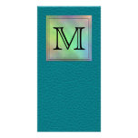 Printed Custom Monogram Image on Teal Pattern. Personalized Photo Card