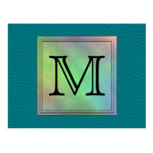 Printed Custom Monogram Image on Teal Pattern. Postcard