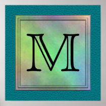 Printed Custom Monogram Image on Teal Pattern.