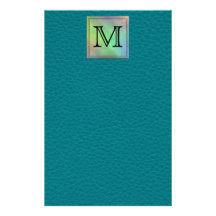 Printed Custom Monogram Image on Teal Pattern. Customized Stationery