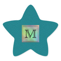 Printed Custom Monogram Image on Teal Pattern. Star Sticker