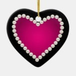 Printed faux pearls and pink heart christmas tree ornament