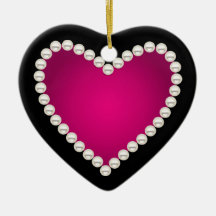 Printed faux pearls and pink heart christmas tree ornament