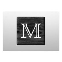 Printed Pattern and Custom Letter. Black and White Invitations