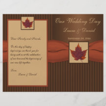PRINTED RIBBON Autumn Leaf, Stripe Wedding Program Full Colour Flyer
