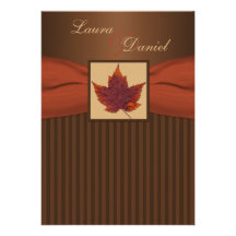 PRINTED RIBBON Autumn Leaf Stripes Wedding Invite