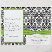 PRINTED RIBBON Chartreuse, Black Wedding Program Flyers