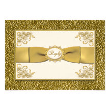 PRINTED RIBBON Ivory. Gold Floral Reply Card