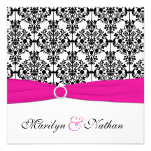 PRINTED RIBBON Pink White Black Damask Wedding Personalized Invitations